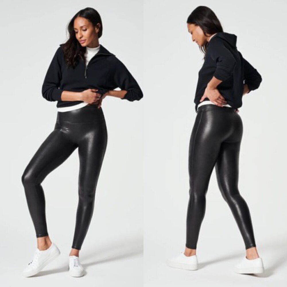 Spanx Shape Black Sleek High Rise Faux Leather Leggings